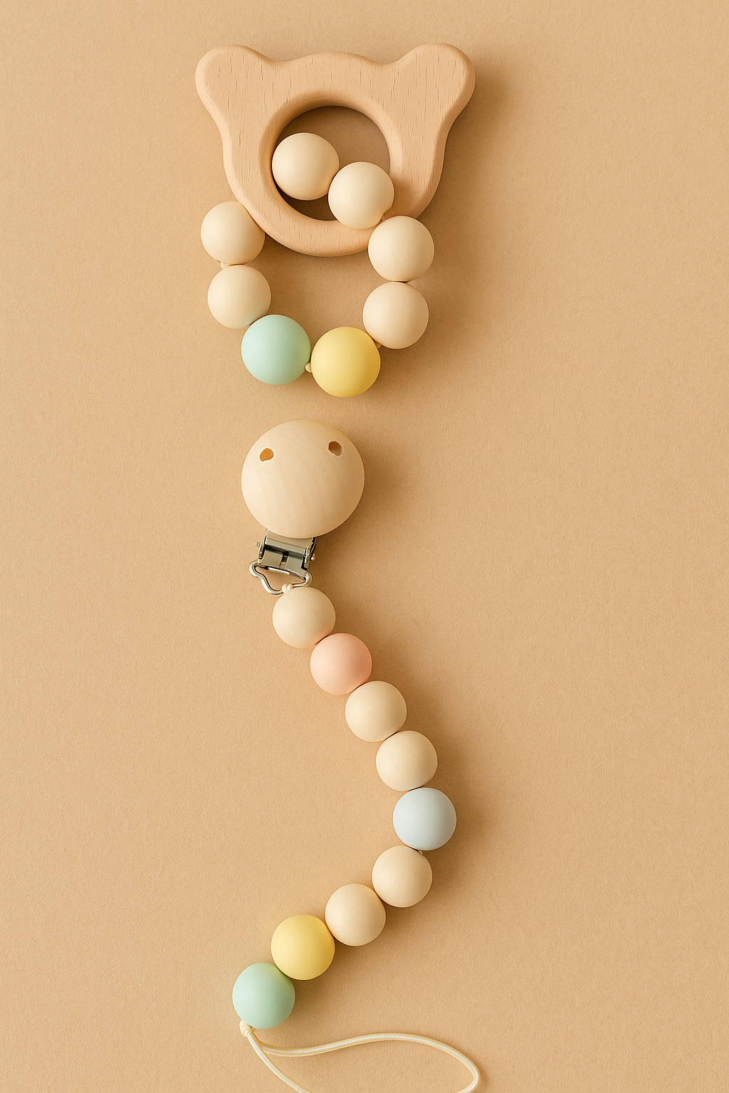 Organik Bebek Hediye Seti (Amigurumi Oyuncak, Emzik Askısı, Diş Kaşıyıcı, Tarak -Fırça Seti ) - Görsel 4