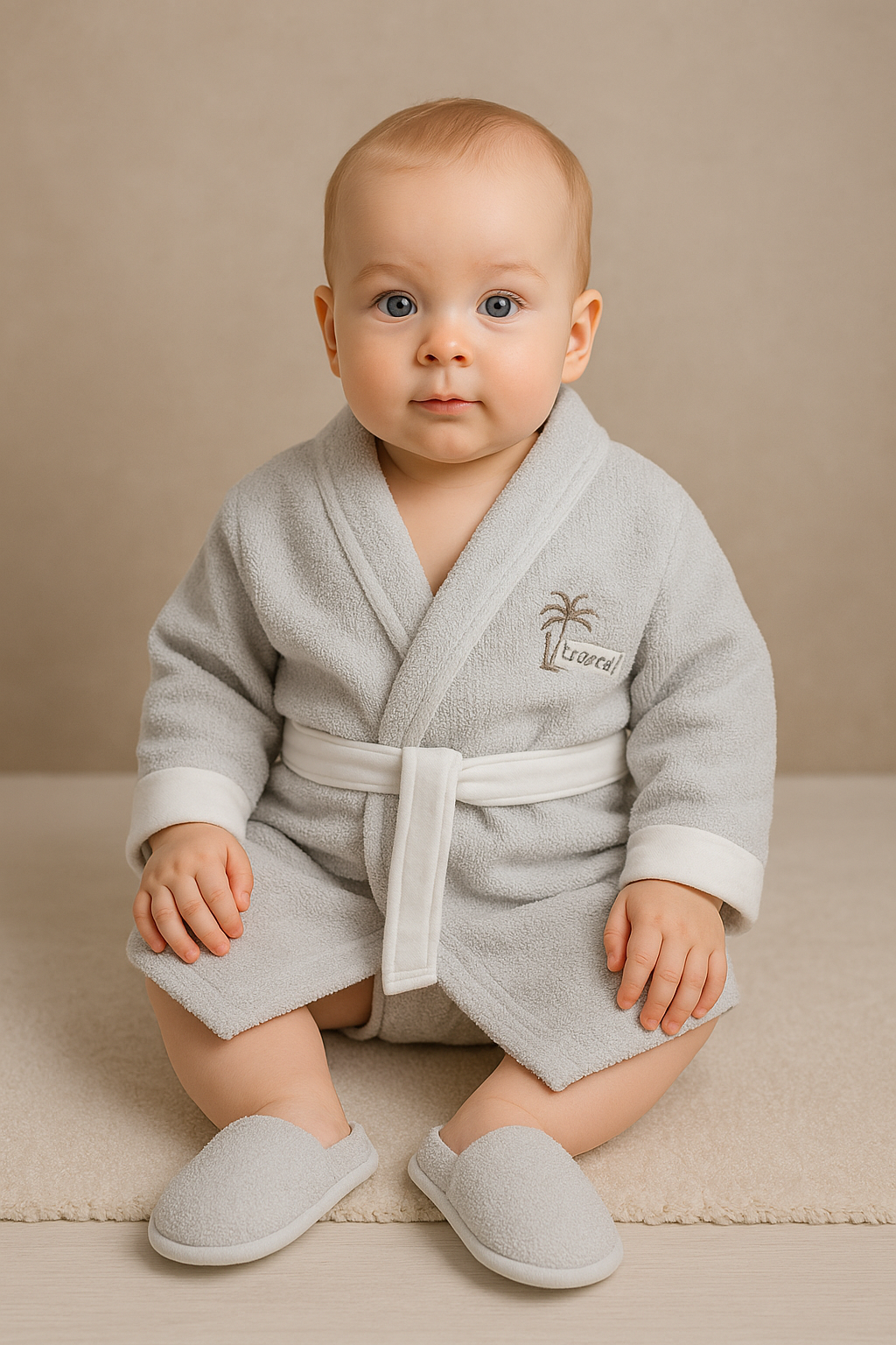 Bambu 0-24 Ay Bebek Bornoz Seti -Gri - Görsel 2