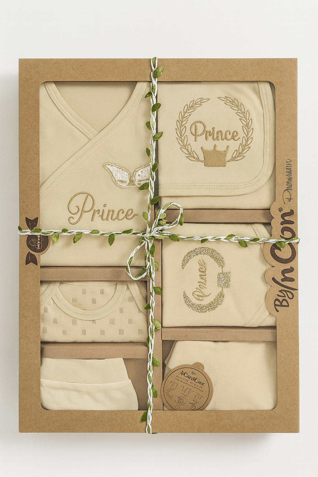 %100 Organik Pamuk 8’li Yenidoğan Erkek Bebek Hastane Çıkışı Seti – Prince Nakışlı