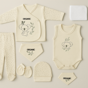 %100 Organik Pamuk 8'li Yenidoğan Bebek Hastane Çıkışı Seti – Koala Nakışlı