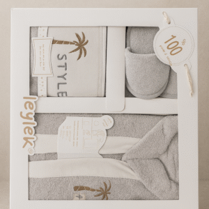 Bambu 0-24 Ay Bebek Bornoz Seti -Gri