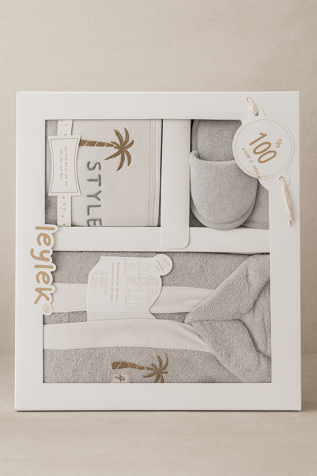 Bambu 0-24 Ay Bebek Bornoz Seti -Gri