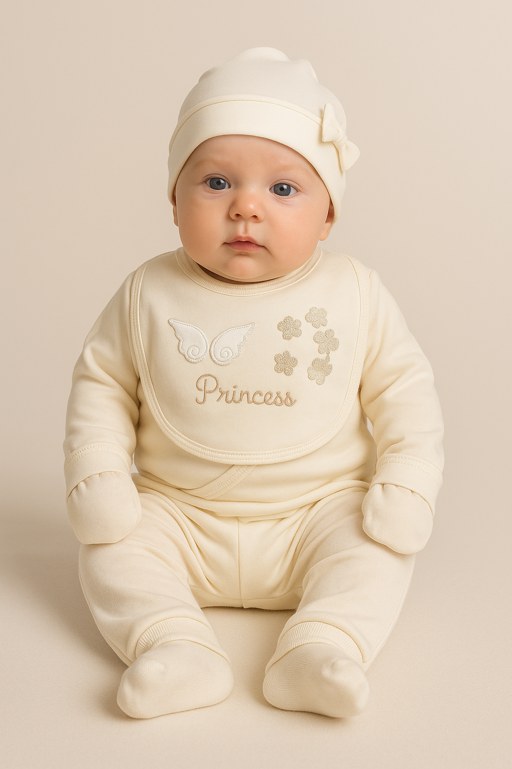 %100 Organik Pamuk 8'li Yenidoğan Kız Bebek Hastane Çıkışı Seti – Princess Nakışlı (Kopya) - Görsel 4