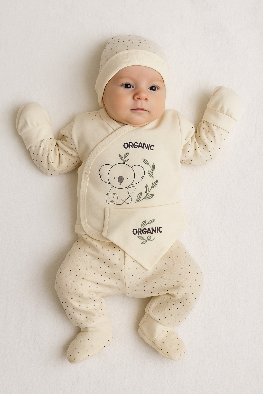 %100 Organik Pamuk 8'li Yenidoğan Bebek Hastane Çıkışı Seti – Koala Nakışlı - Görsel 4