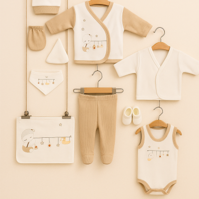 %100 Organik Pamuk 10’lu Hastane Çıkışı Seti -BEJ