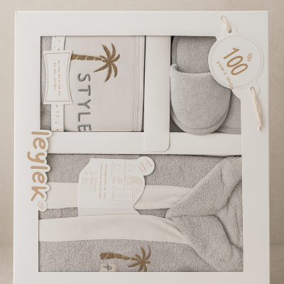 Bambu 0-24 Ay Bebek Bornoz Seti -Gri